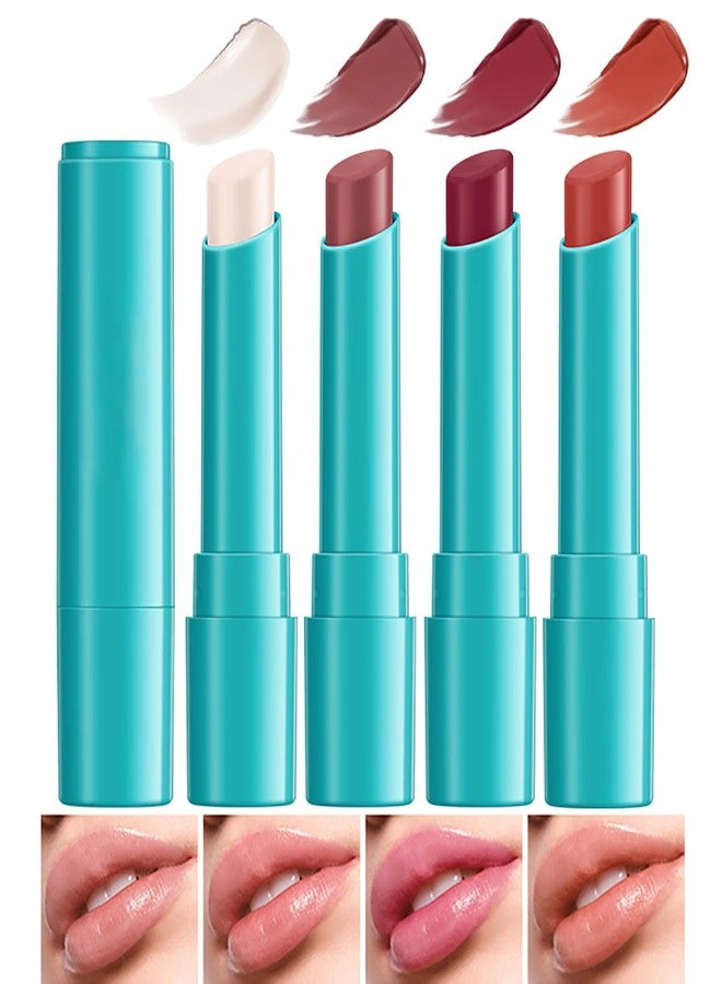 FYEBOO 4Pcs Hydrating Lip Tint Lipstick Set of Red and Nude, Long-Lasting Matte Finish Moisturizing Tinted Lip Balm, Natural Ingredients Vitamin E Watery Lip Gloss Lipstick for Women and Girls